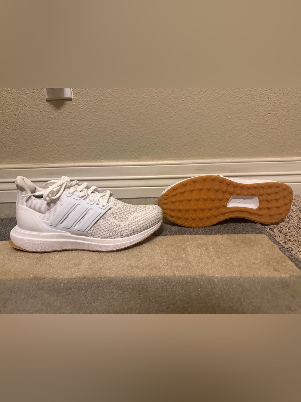 adidas Women's White Knit Running Shoes with Gum Outsole